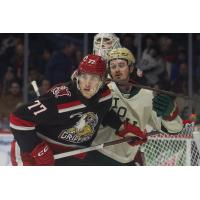 Grand Rapids Griffins' Simon Edvinsson battles Iowa Wild's Sammy Walker