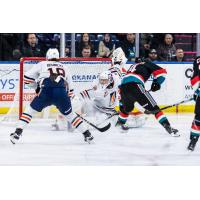 Kelowna Rockets take a shot against the Kamloops Blazers