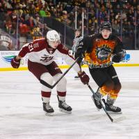 Peterborough Petes right wing Ryder McIntyre vs. the Brantford Bulldogs