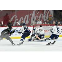 Worcester Railers' Artem Kulakov, Tristan Lennox, and Zachery White in action