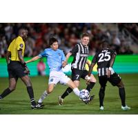 Colorado Springs Switchbacks FC's battles San Antonio FC's Luke Haakenson and Mohammed Abu