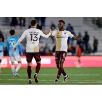 Detroit City FC defender Matt Sheldon and midfielder Abdoulaye Diop