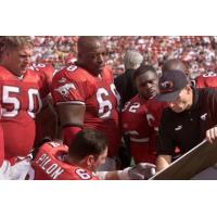 Former Calgary Stampeders offensive line coach Dan Dorazio (far right)