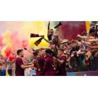 Detroit City FC celebrates in front of the home fans