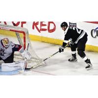 Allen Americans goaltender Anson Thornton and Wichita Thunder forward Jay Dickman