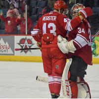 Allen Americans defenseman Matt Register and goaltender Jake Paterson