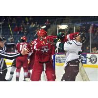 Allen Americans forward Spencer Asuchak mixes it up with the Utah Grizzlies